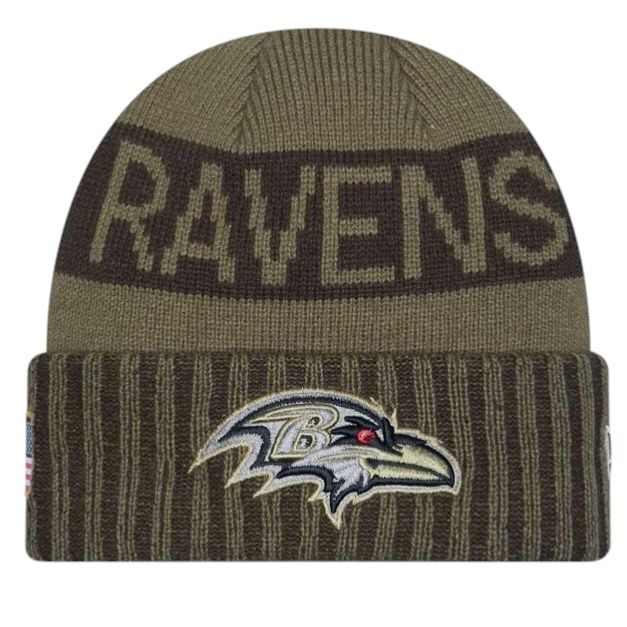 Baltimore Ravens Men's Dark Green New Era 2025 Salute to Service Cuffed Knit Hat Baltimore Ravens Men's Dark Green New Era 2025 Salute to Service Cuffed Knit Hat