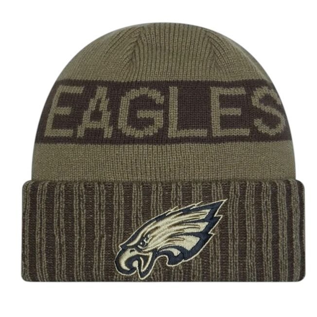 Philadelphia Eagles Men's Dark Green New Era 2025 Salute to Service Cuffed Knit Hat Philadelphia Eagles Men's Dark Green New Era 2025 Salute to Service Cuffed Knit Hat