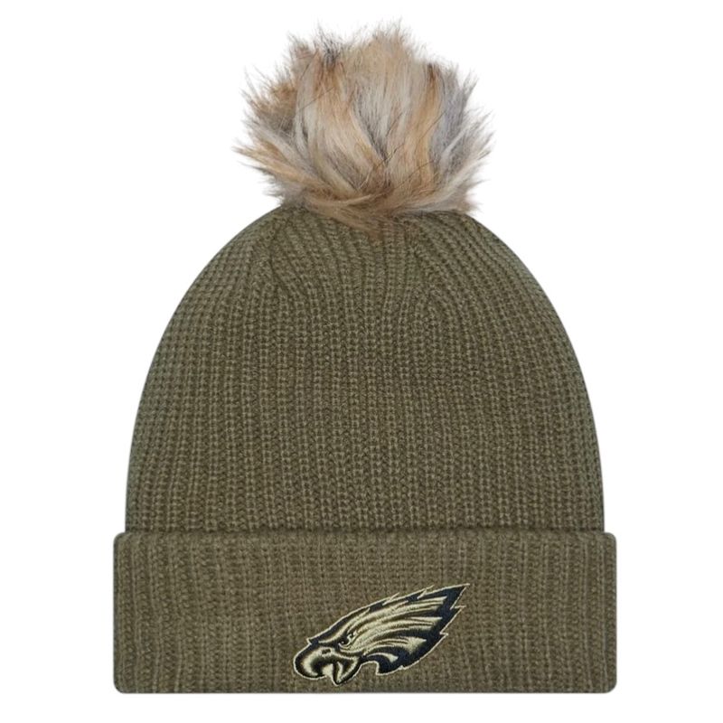 Philadelphia Eagles Women’s Dark Green New Era 2025 Salute to Service Cuffed Pom Knit Hat Philadelphia Eagles Women’s Dark Green New Era 2025 Salute to Service Cuffed Pom Knit Hat
