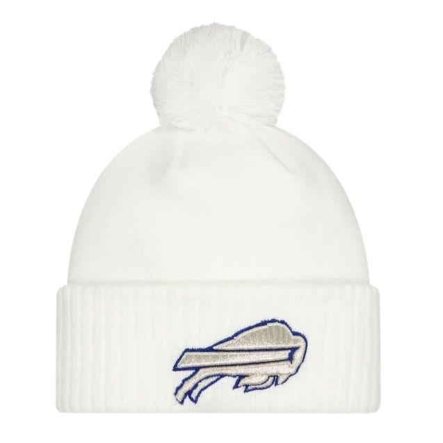 Buffalo Bills Youth White New Era 2025 Rivalries Collection Sideline Cuffed Knit Hat with Pom