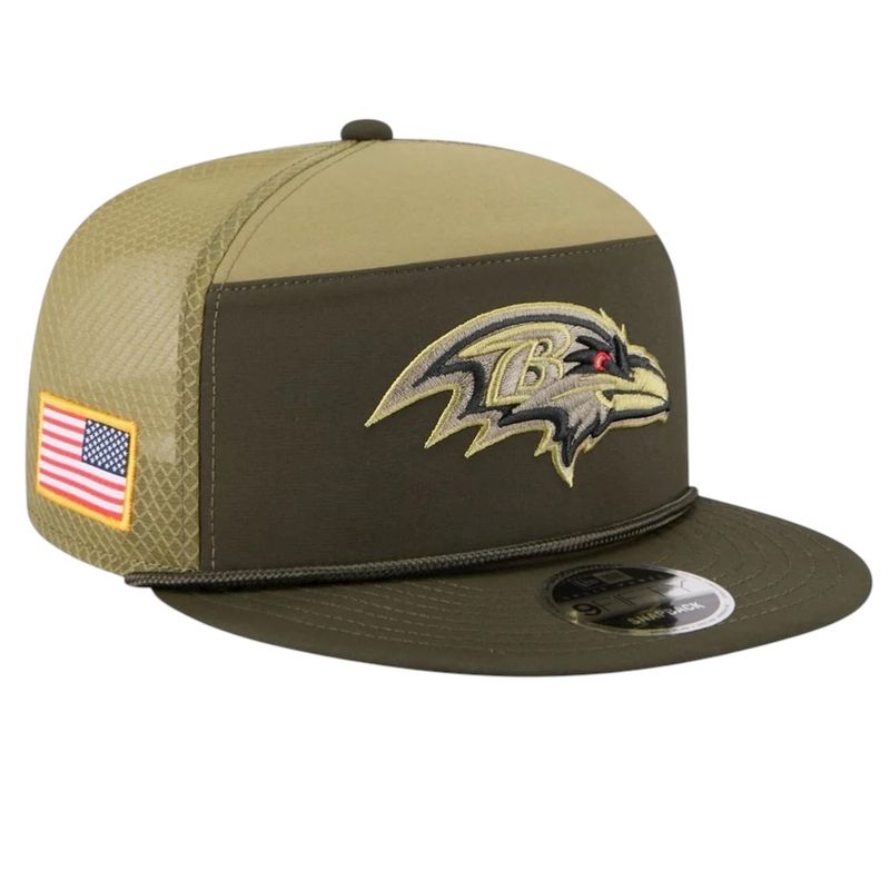 Baltimore Ravens Men's Dark Green New Era 2025 Salute to Service Split Panel 9FIFTY Snapback Hat Baltimore Ravens Men's Dark Green New Era 2025 Salute to Service Split Panel 9FIFTY Snapback Hat