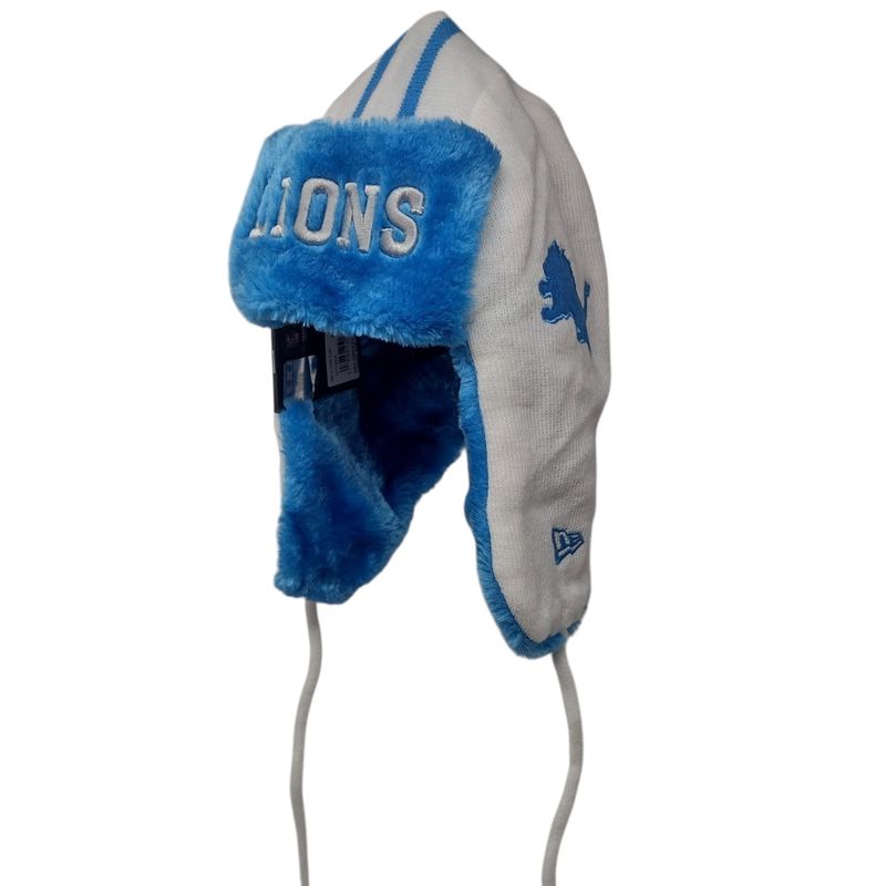 Detroit Lions Men's White New Era Helmet Head Trapper Knit Hat Detroit Lions Men's White New Era Helmet Head Trapper Knit Hat