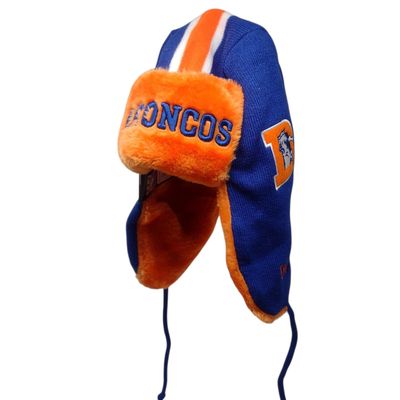 Denver Broncos Men's Royal Blue Historic New Era Helmet Head Trapper Knit Hat Denver Broncos Men's Royal Blue Historic New Era Helmet Head Trapper Knit Hat