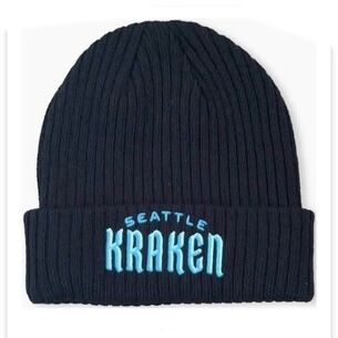 Seattle Kraken Men's Navy Fanatics Branded Wordmark Logo Cuffed Knit Hat Seattle Kraken Men's Navy Fanatics Branded Wordmark Logo Cuffed Knit Hat