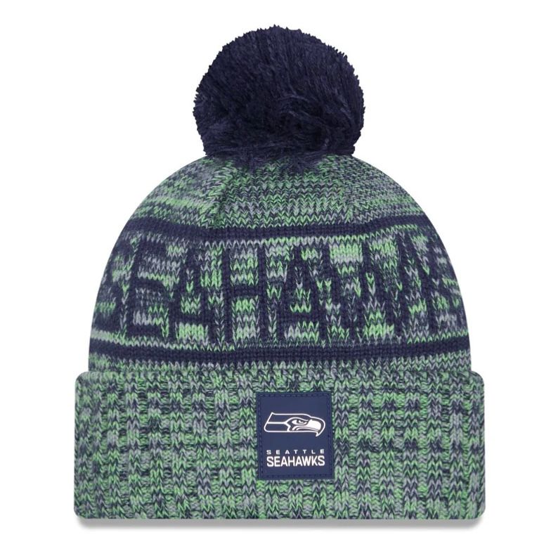 Seattle Seahawks Men’s New Era 2025 Sideline Cold Weather Cuffed Knit Pom Hat Seattle Seahawks Men’s New Era 2025 Sideline Cold Weather Cuffed Knit Pom Hat