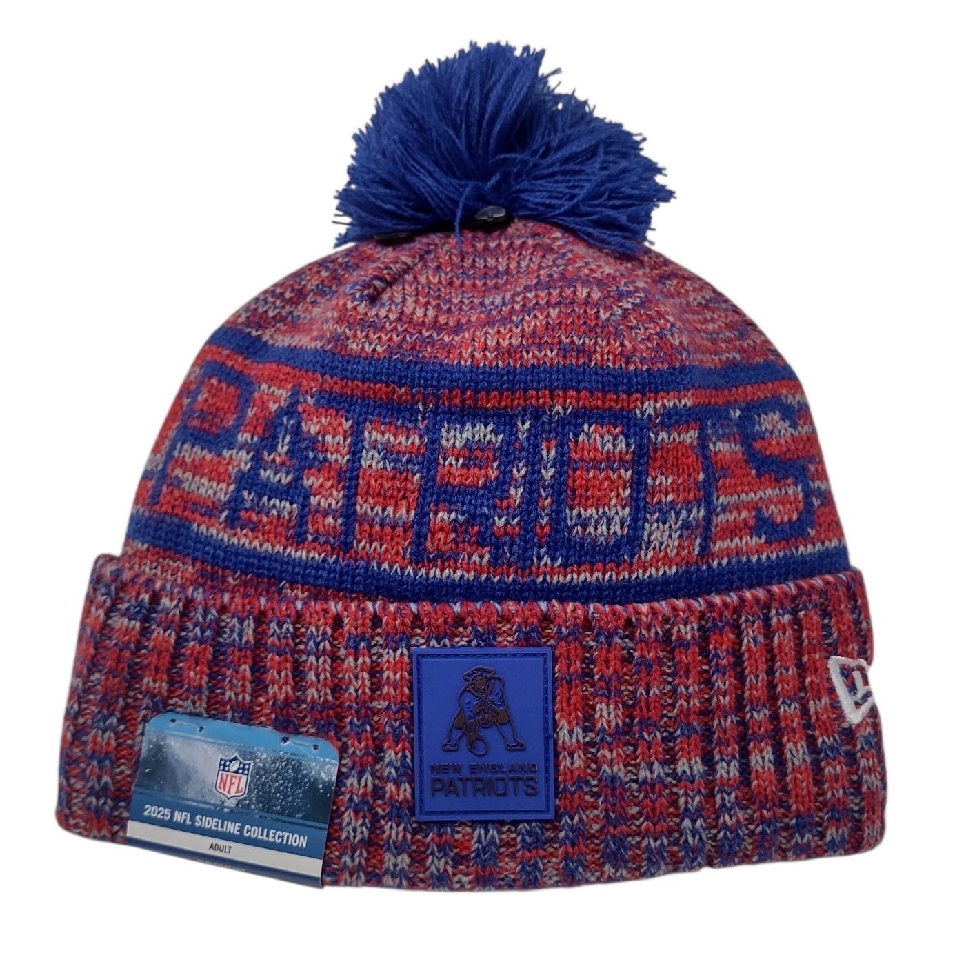 New England Patriots Men’s Historic New Era 2025 Sideline Cold Weather Cuffed Knit Pom Hat New England Patriots Men’s Historic New Era 2025 Sideline Cold Weather Cuffed Knit Pom Hat