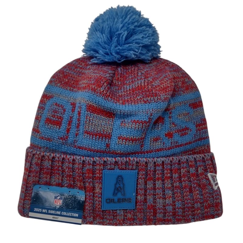 Houston Oilers Men’s New Era 2025 Sideline Cold Weather Cuffed Knit Pom Hat