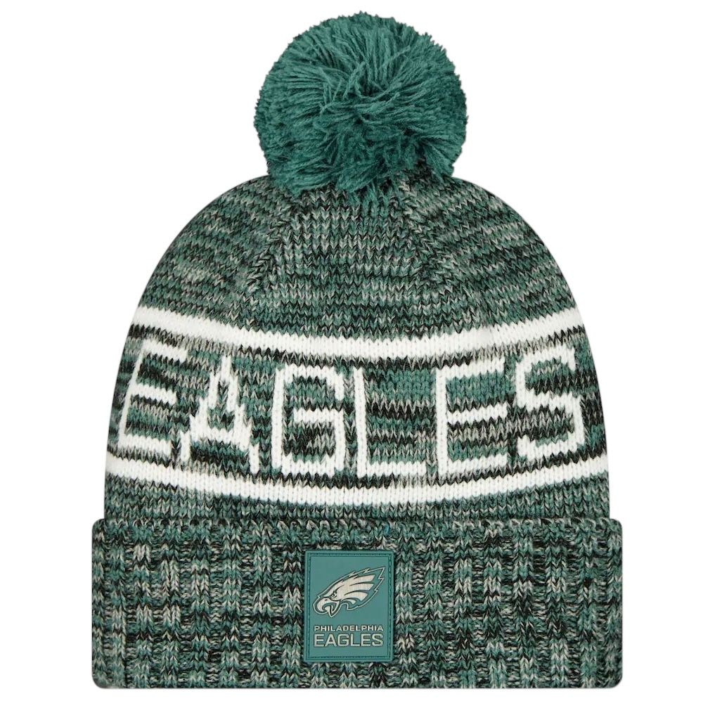 Philadelphia Eagles Men’s New Era 2025 Sideline Cold Weather Cuffed Knit Pom Hat Philadelphia Eagles Men’s New Era 2025 Sideline Cold Weather Cuffed Knit Pom Hat