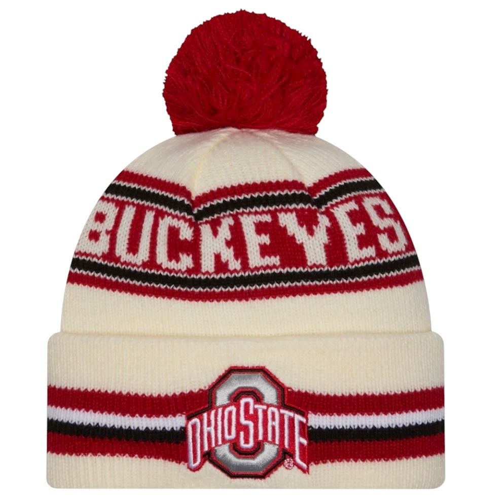Ohio State Buckeyes Men's White New Era Sport Knit Pom Hat Ohio State Buckeyes Men's White New Era Sport Knit Pom Hat