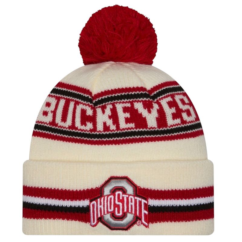 Ohio State Buckeyes Men's White New Era Sport Knit Pom Hat Ohio State Buckeyes Men's White New Era Sport Knit Pom Hat