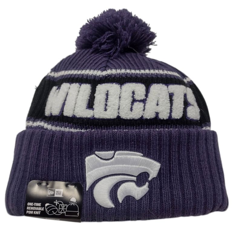 Kansas State Wildcats Men’s Blue New Era Sideline Cuffed Pom Knit Hat Kansas State Wildcats Men’s Blue New Era Sideline Cuffed Pom Knit Hat