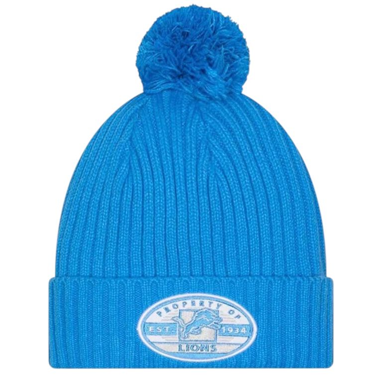 Detroit Lions Men’s Blue New Era Property Cuffed Knit Pom Hat Detroit Lions Men’s Blue New Era Property Cuffed Knit Pom Hat