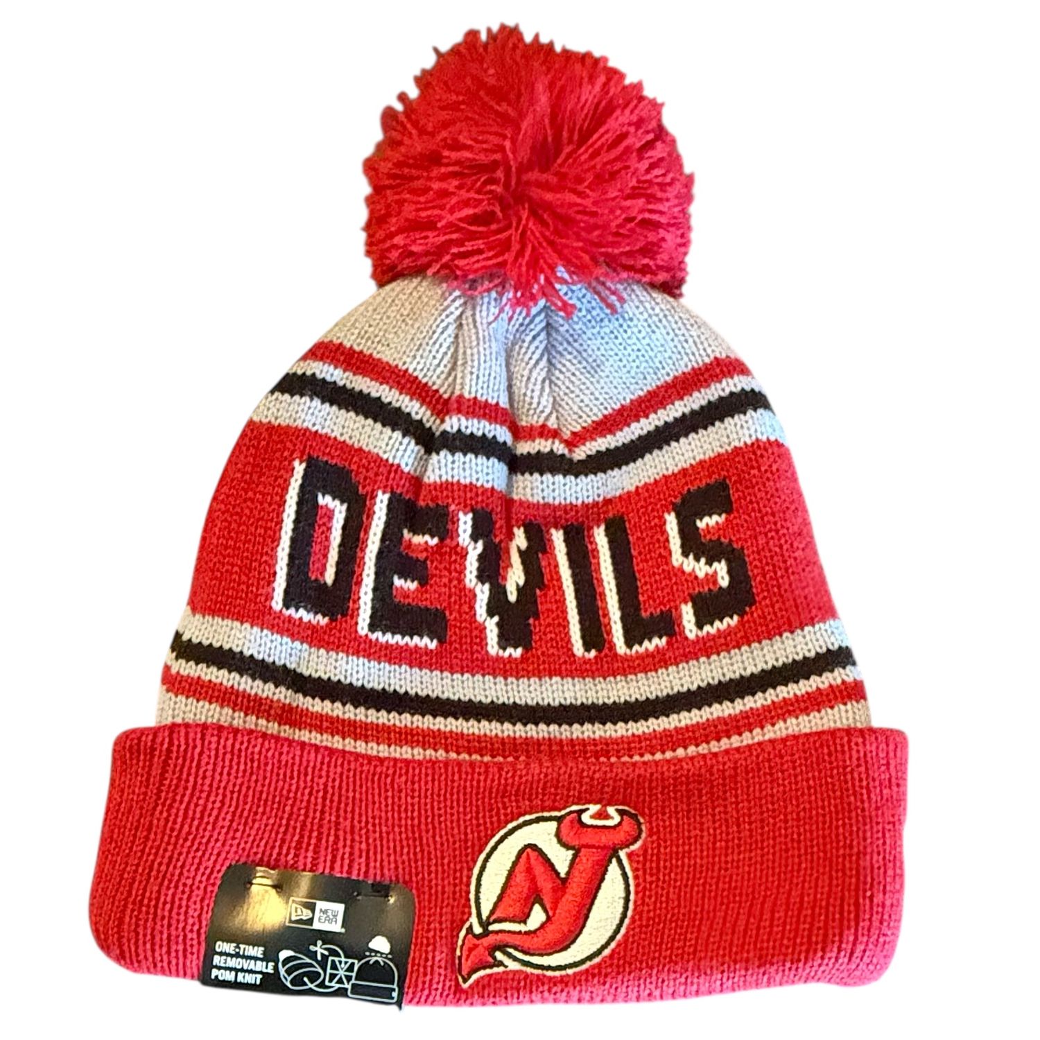 New Jerseys Devils Men's New Era Cuffed Pom Knit Hat New Jerseys Devils Men's New Era Cuffed Pom Knit Hat