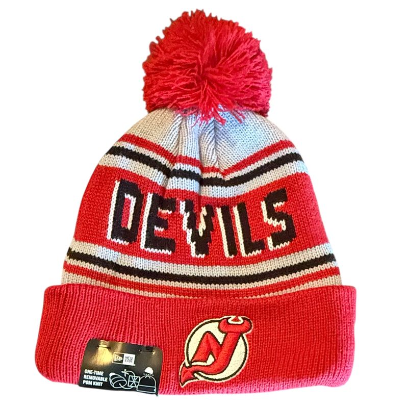 New Jerseys Devils Men's New Era Cuffed Pom Knit Hat New Jerseys Devils Men's New Era Cuffed Pom Knit Hat