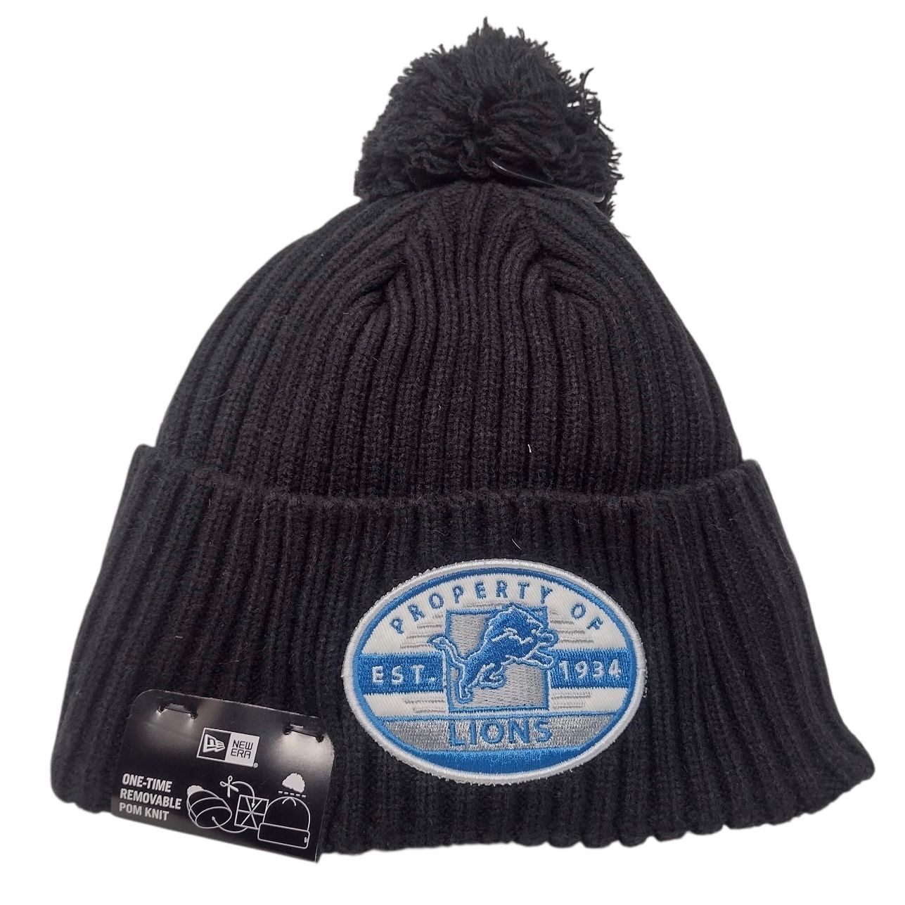 Detroit Lions Men’s Black New Era Property Cuffed Knit Pom Hat Detroit Lions Men’s Black New Era Property Cuffed Knit Pom Hat