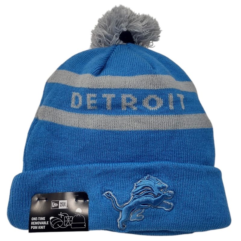 Detroit Lions Men's Text New Era Cuffed Pom Knit Hat Detroit Lions Men's Text New Era Cuffed Pom Knit Hat