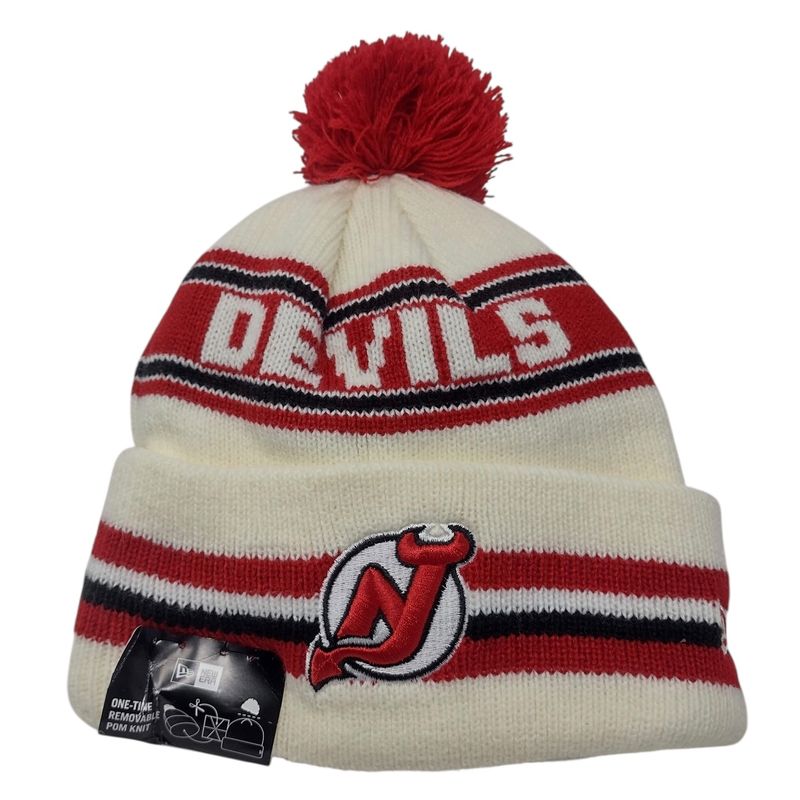 New Jerseys Devils Men's New Era Cuffed Pom Knit Hat New Jerseys Devils Men's New Era Cuffed Pom Knit Hat