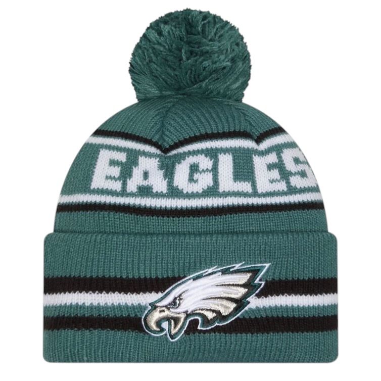 Philadelphia Eagles Child Green 2024 New Era Sideline Cuffed Pom Knit Hat Philadelphia Eagles Child Green 2024 New Era Sideline Cuffed Pom Knit Hat