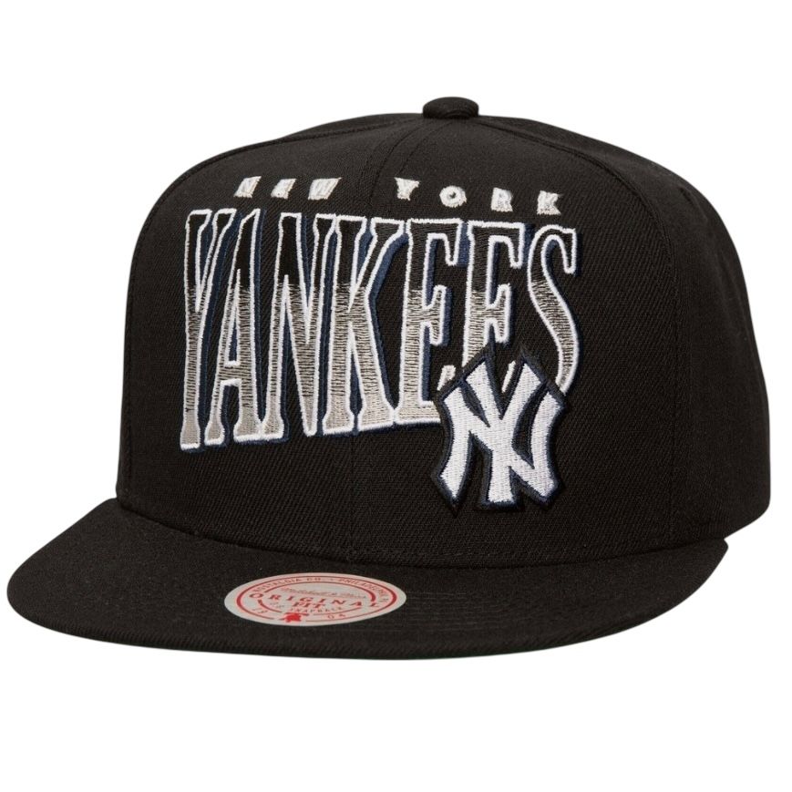 New York Yankees Men's Black MLB Line Work Mitchell & Ness Snapback Hat New York Yankees Men's Black MLB Line Work Mitchell & Ness Snapback Hat