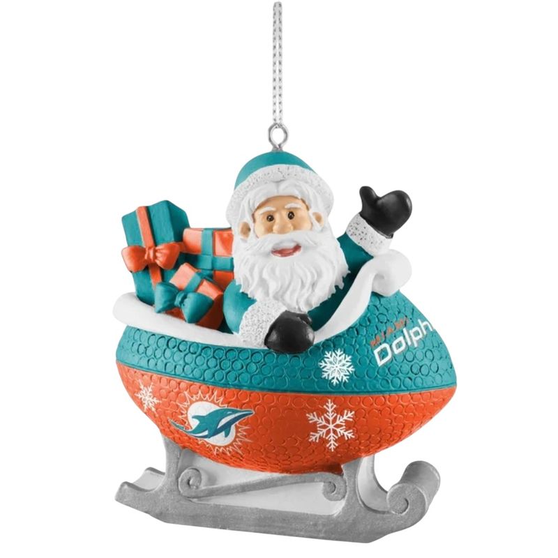 Miami Dolphins Santa Resin Football Sleigh Ornament Miami Dolphins Santa Resin Football Sleigh Ornament
