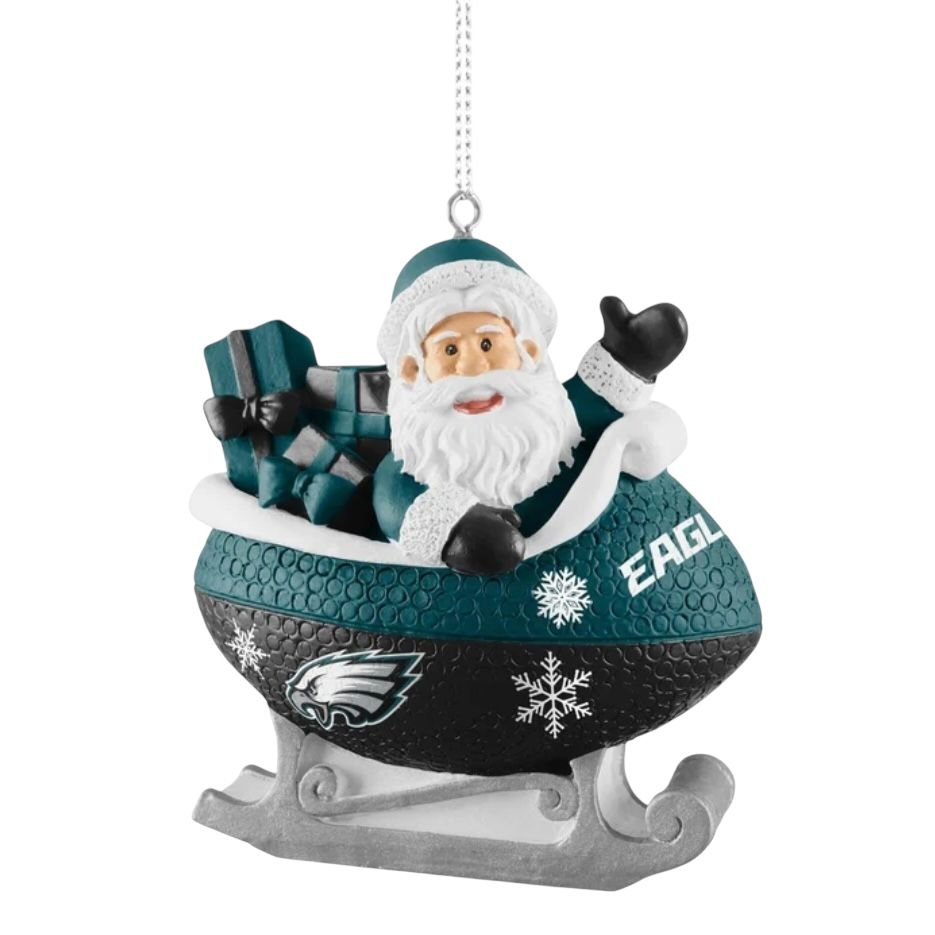 Philadelphia Eagles Santa Resin Football Sleigh Ornament Philadelphia Eagles Santa Resin Football Sleigh Ornament