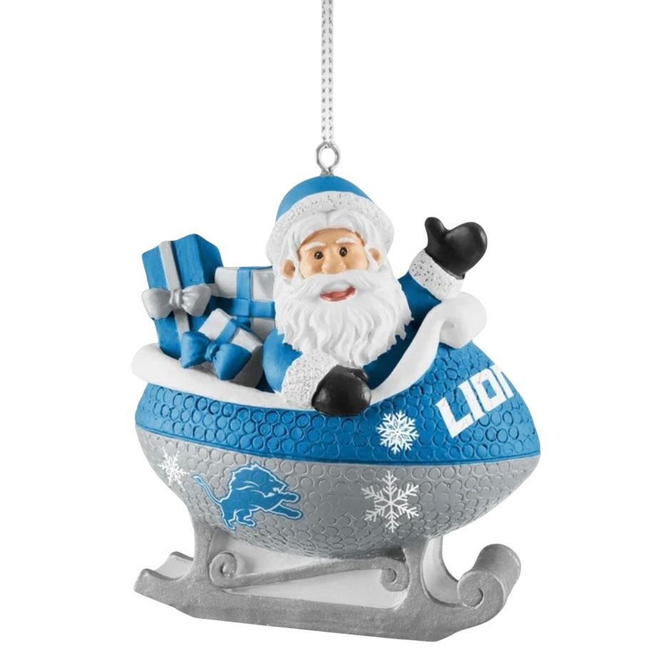 Detroit Lions Santa Resin Football Sleigh Ornament Detroit Lions Santa Resin Football Sleigh Ornament
