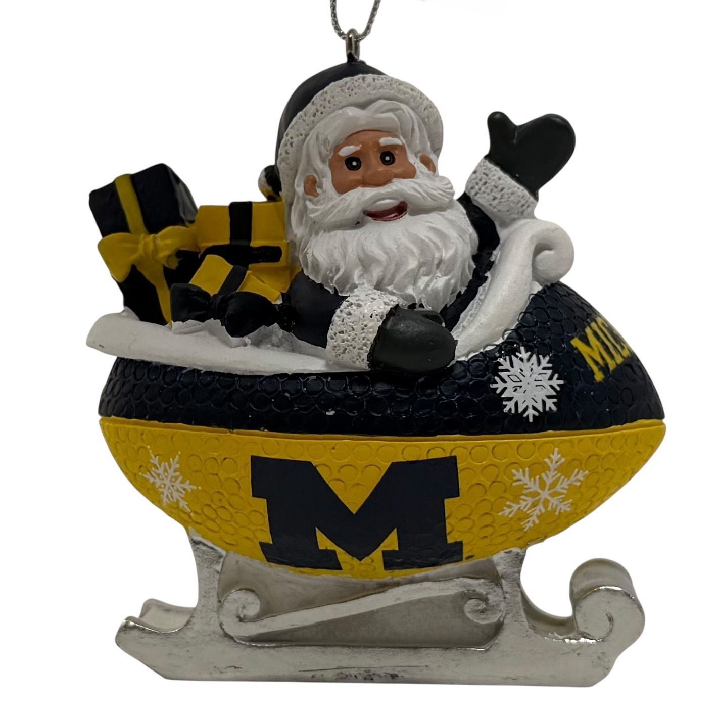 Michigan Wolverines Santa Resin Football Sleigh Ornament Michigan Wolverines Santa Resin Football Sleigh Ornament