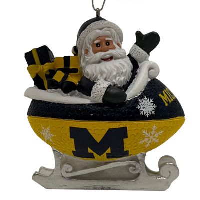 Michigan Wolverines Santa Resin Football Sleigh Ornament Michigan Wolverines Santa Resin Football Sleigh Ornament
