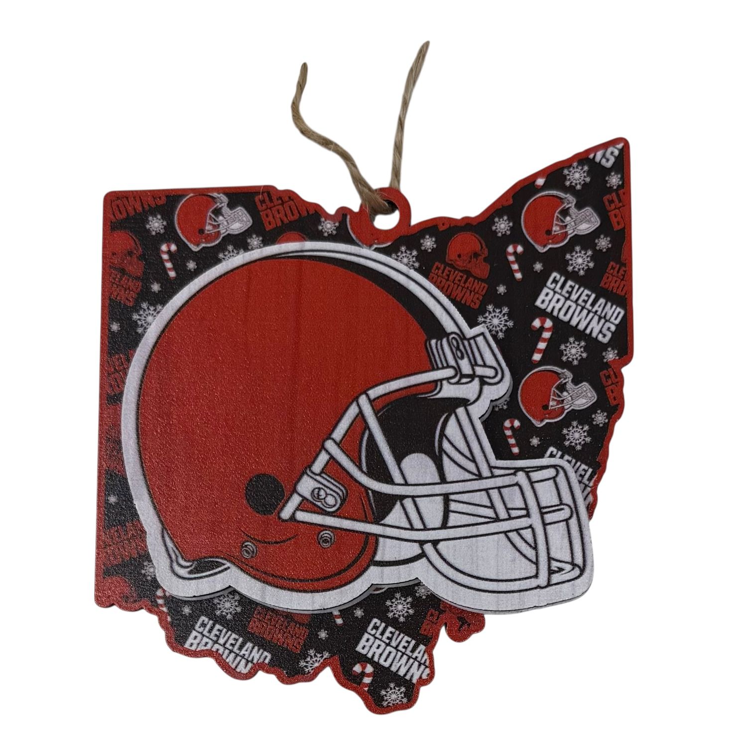 Cleveland Browns Team State Wooden Christmas Ornament
