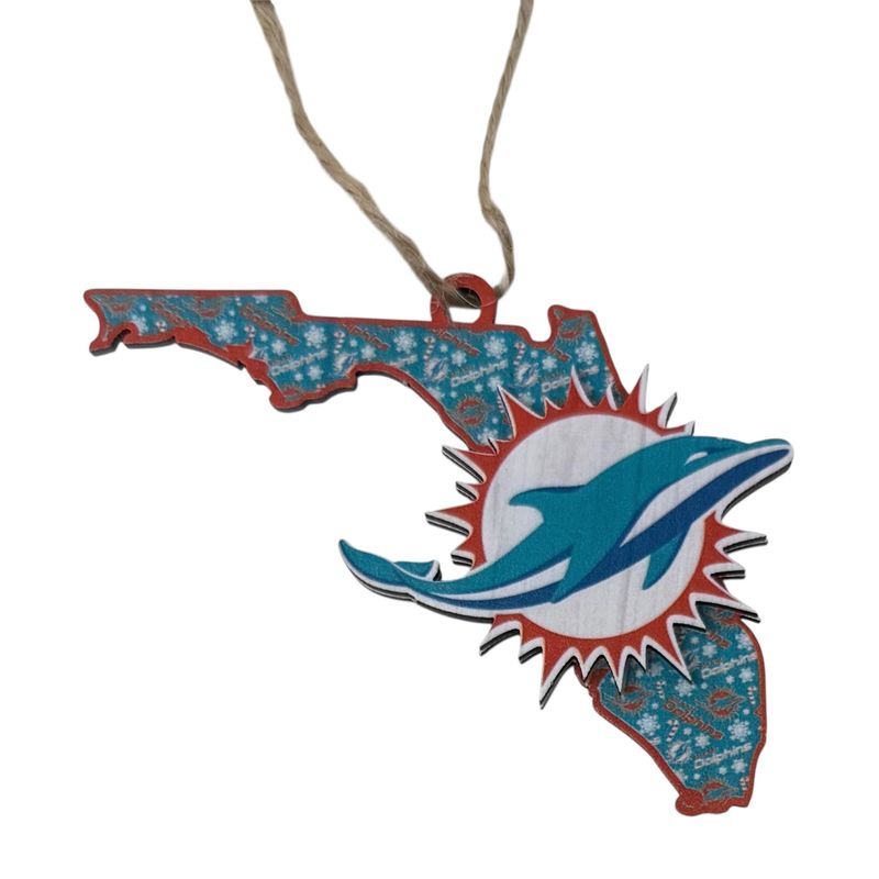 Miami Dolphins Team State Wooden Christmas Ornament Miami Dolphins Team State Wooden Christmas Ornament
