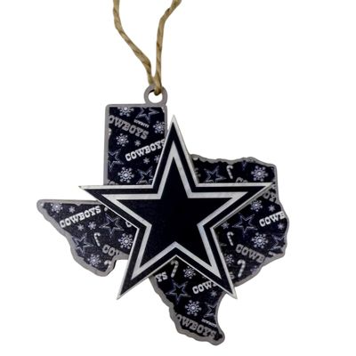 Dallas Cowboys Team State Wooden Christmas Ornament