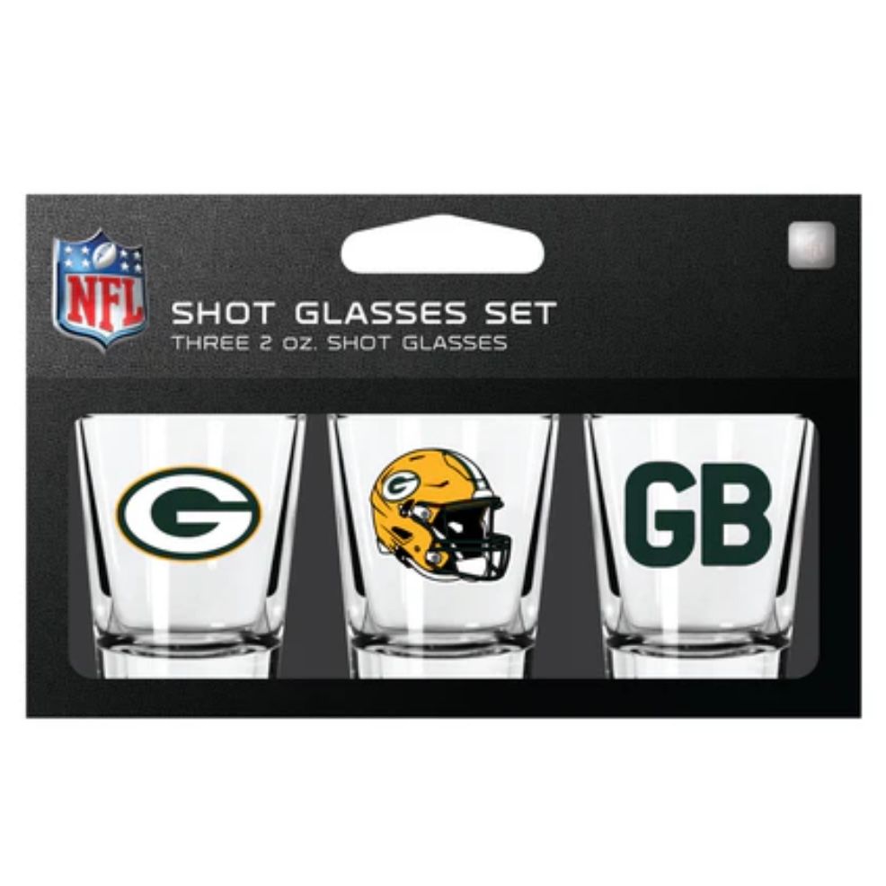 Green Bay Packers NFL 3pc 2oz Shot Glass Set Green Bay Packers NFL 3pc 2oz Shot Glass Set
