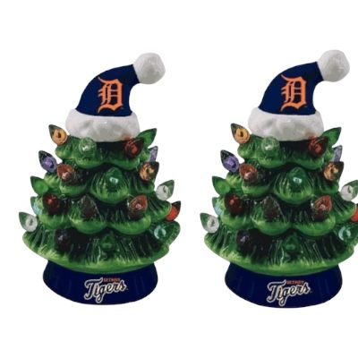 Detroit Tigers 4" Ceramic LED Christmas Tree Set of 2