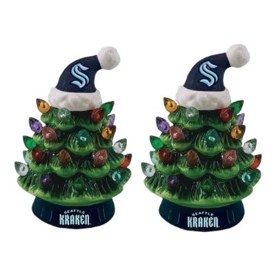 Seattle Kraken 4" Ceramic LED Christmas Tree Set of 2