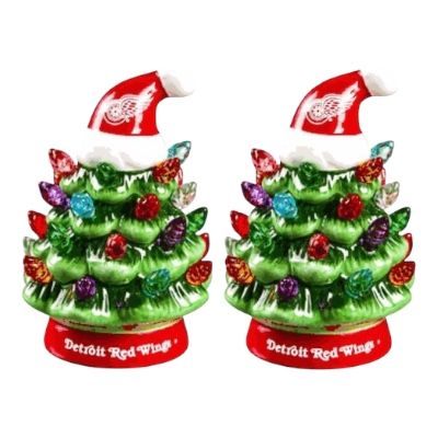 Detroit Red Wings 4" Ceramic LED Christmas Tree Set of 2