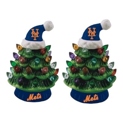 New York Mets 4" Ceramic LED Christmas Tree Set of 2