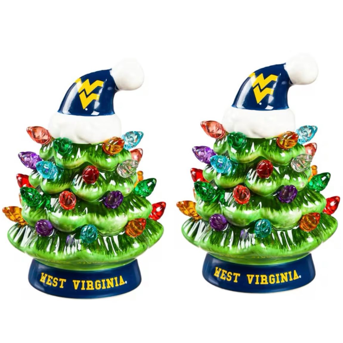 West Virginia Mountaineers 4" Ceramic LED Christmas Trees Set of 2