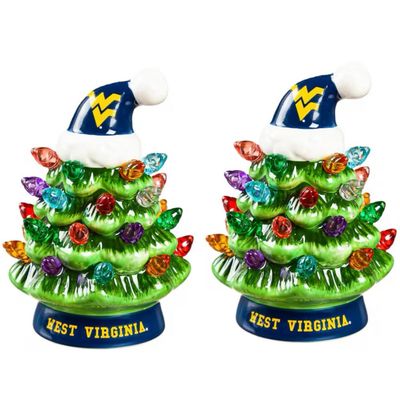 West Virginia Mountaineers 4" Ceramic LED Christmas Trees Set of 2