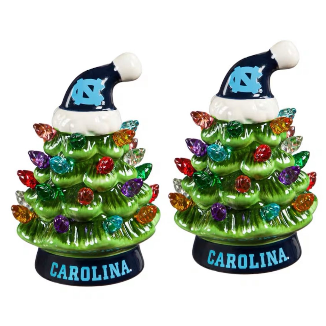 North Carolina Tar Heels 4" Ceramic LED Christmas Trees Set of 2
