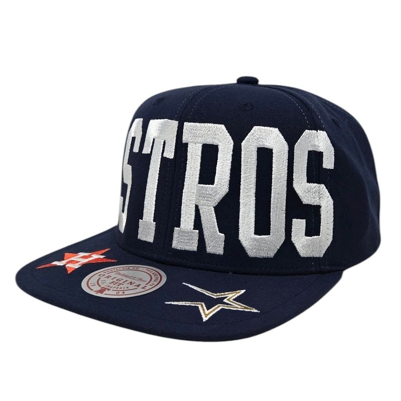 Houston Astros Men's Navy Big Text Mitchell & Ness Snapback Hat Houston Astros Men's Navy Big Text Mitchell & Ness Snapback Hat