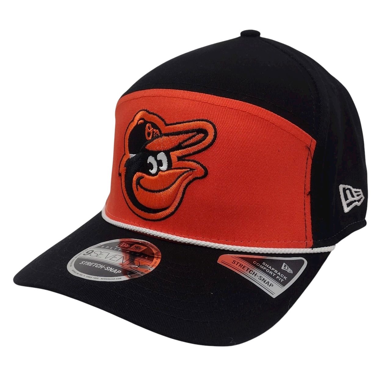 Baltimore Orioles Men's Black Split Panel Rope New Era 9SEVENTY Stretch-Snap Hat