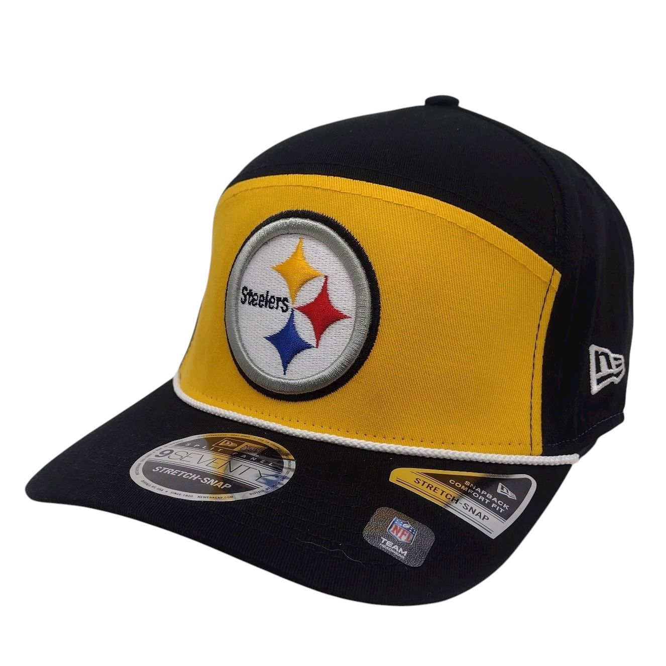 Pittsburgh Steelers Men's Black Split Panel Rope New Era 9SEVENTY Stretch-Snap Hat
