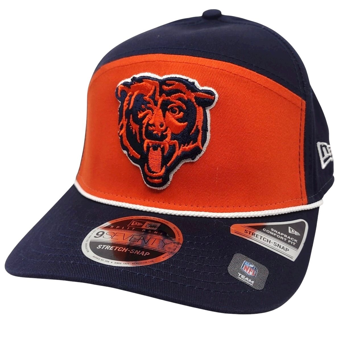 Chicago Bears Men's Navy Split Panel Rope New Era 9SEVENTY Stretch-Snap Hat