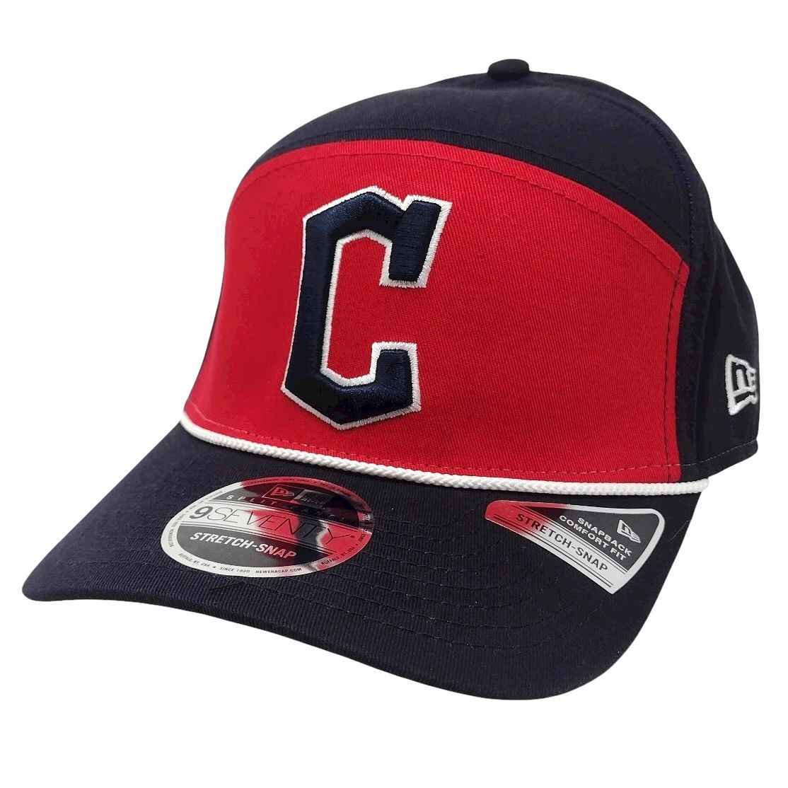 Cleveland Guardians Men's Navy Split Panel Rope New Era 9SEVENTY Stretch-Snap Hat