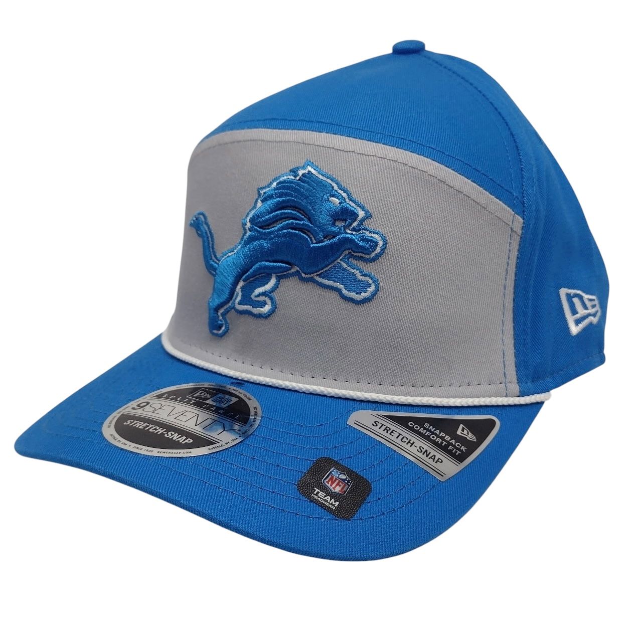 Detroit Lions Men's Blue Split Panel Rope New Era 9SEVENTY Stretch-Snap Hat