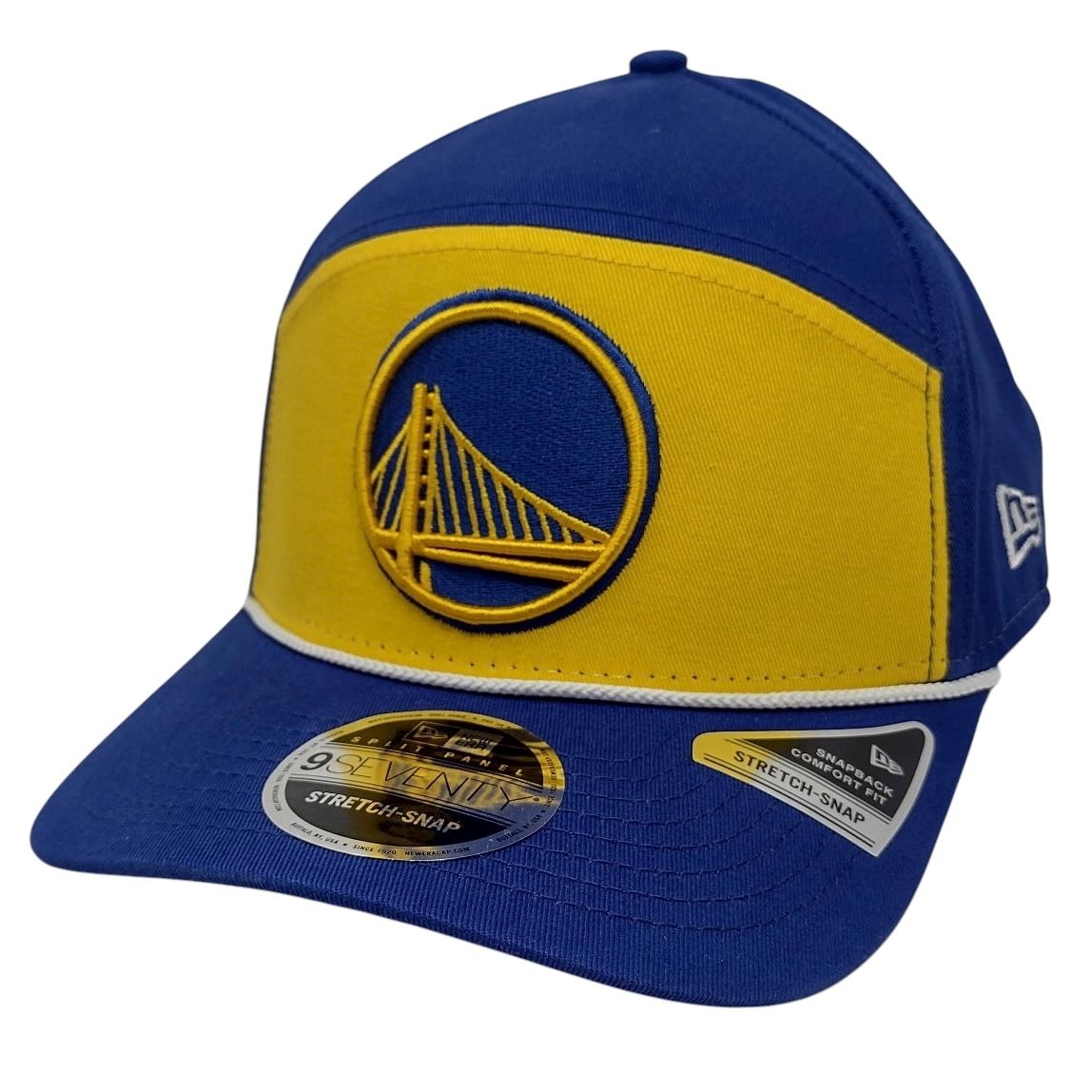 Golden State Warriors Men's Blue Split Panel Rope New Era 9SEVENTY Stretch-Snap Hat