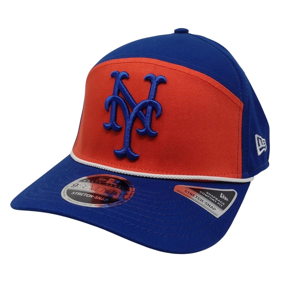 New York Mets Men's Blue Split Panel Rope New Era 9SEVENTY Stretch-Snap Hat