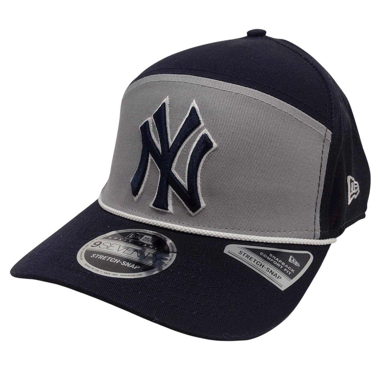 New York Yankees Men's Navy Split Panel Rope New Era 9SEVENTY Stretch-Snap Hat