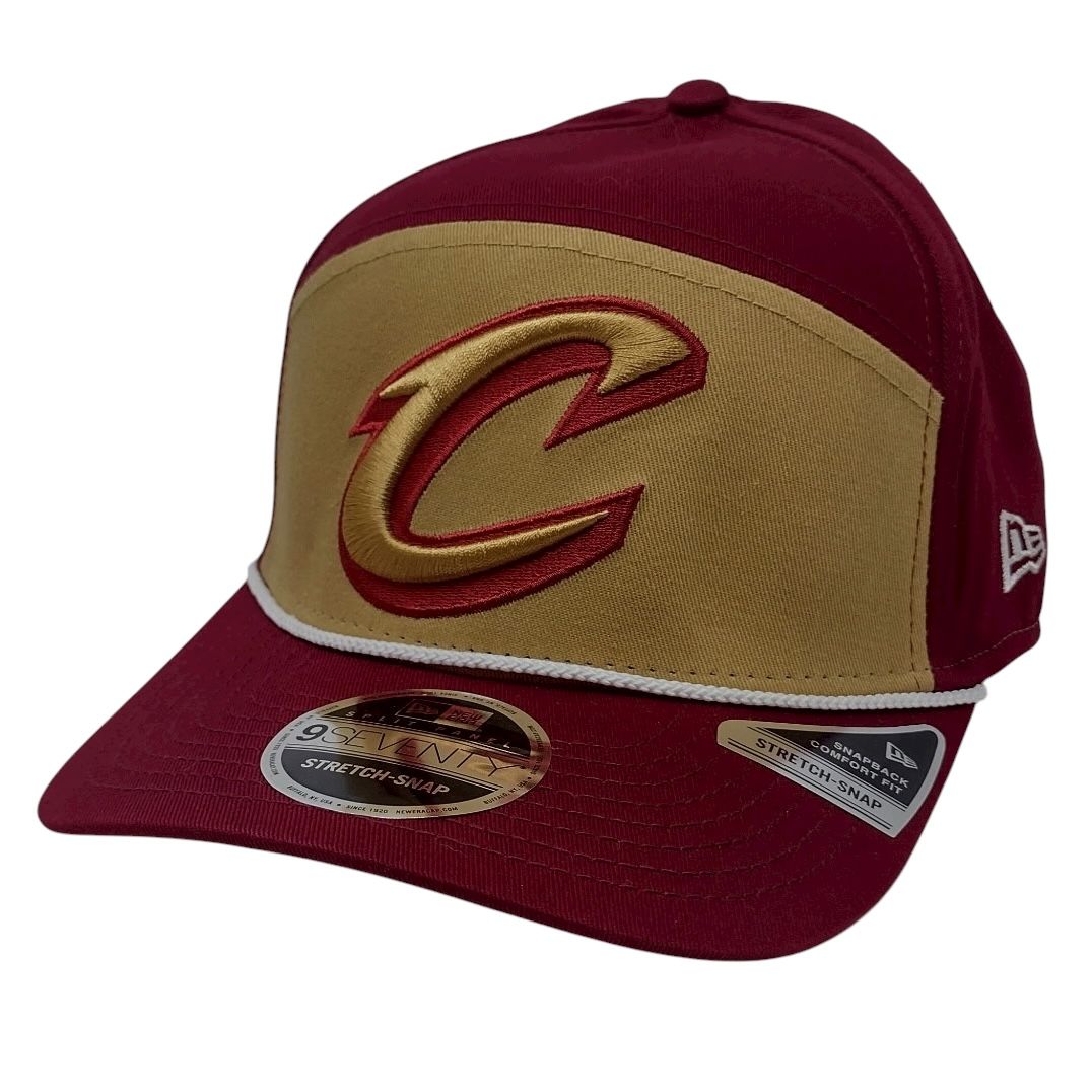 Cleveland Cavaliers Men's Wine Red Split Panel Rope New Era 9SEVENTY Stretch-Snap Hat