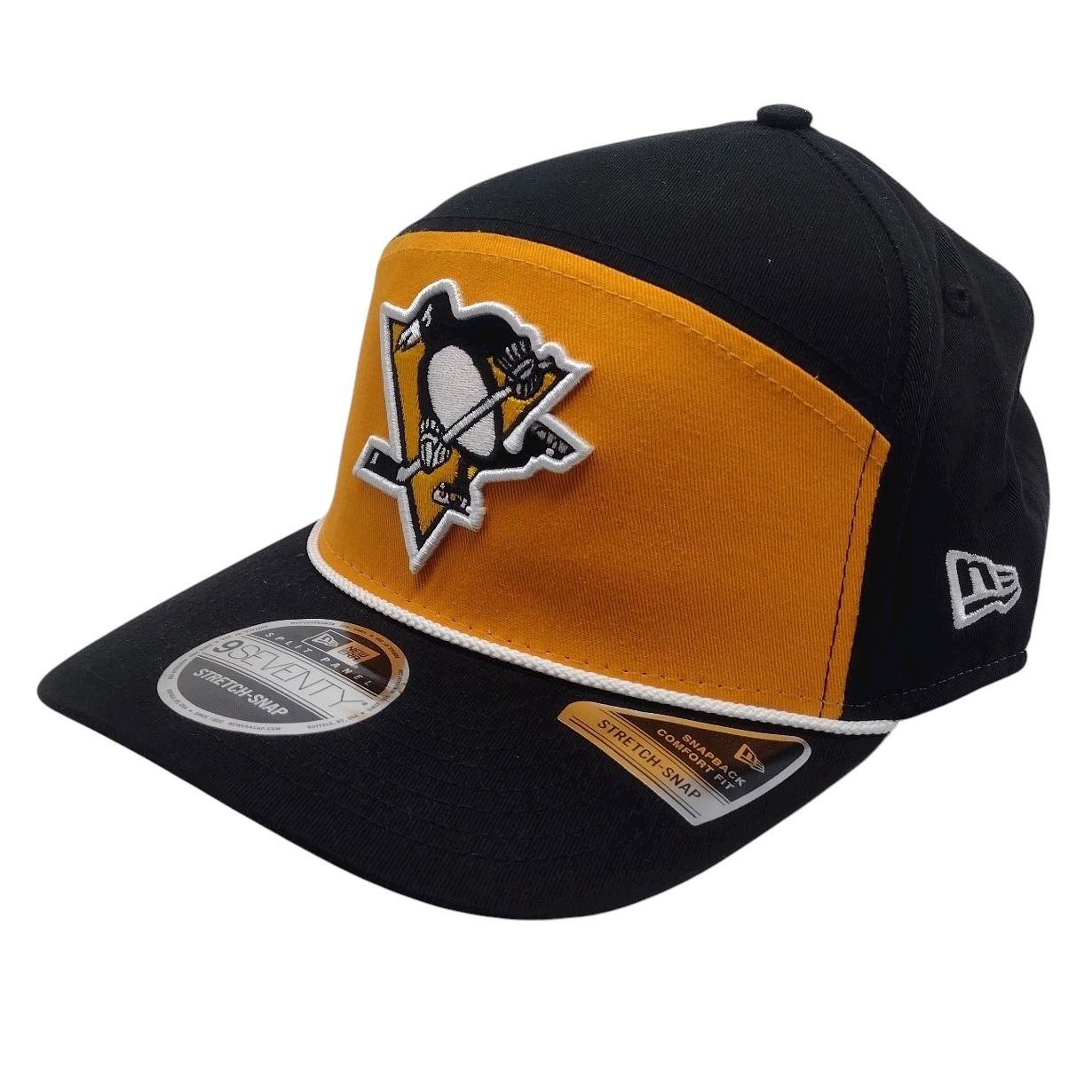 Pittsburgh Penguins Men's Black Split Panel Rope New Era 9SEVENTY Stretch-Snap Hat